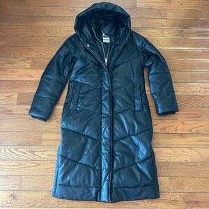 NEW Abercrombie & Fitch Ultra Hooded Vegan Leather Jacket Long Coat Black Medium